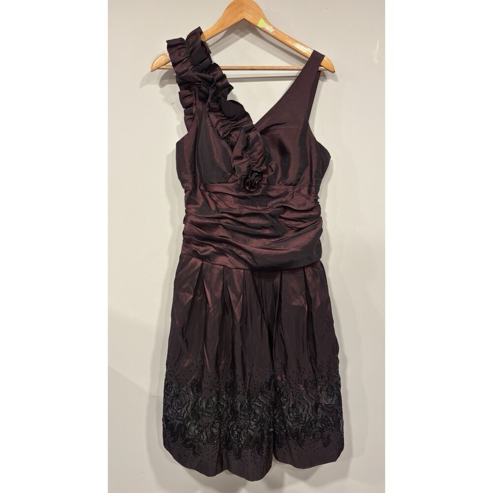 S.L. Fashions Eggplant Purple Pleated Fit & Flare Cocktail Party Dress Size 14